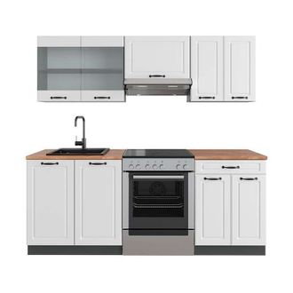 Vicco Cucina componibile R-Line, Bianco casa di campagna/antracite, 200 cm, pl Rovere