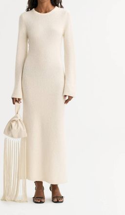 Soft Goat Boucle Long Sleeve Dress In Feather White