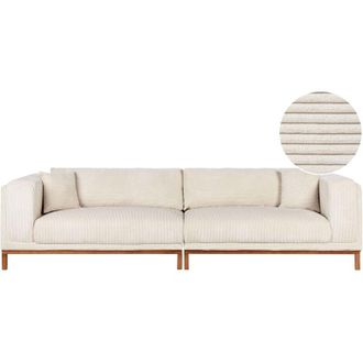 Beliani Divano moderno in velluto a coste beige 4 posti con gambe in legno Veng