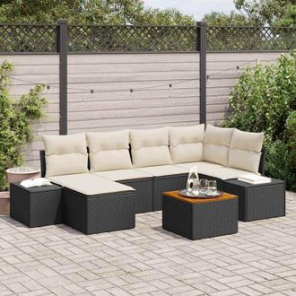 vidaXL Vidaxl - Conjunto De Sof&aacute; De Jard&iacute;n Con Coj&iacute;n 7 Pcs Negro Polirat&aacute;n