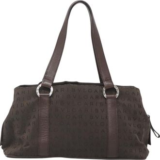 Bulgari Logo Brown Canvas Shoulder Bag (Pre-Owned)