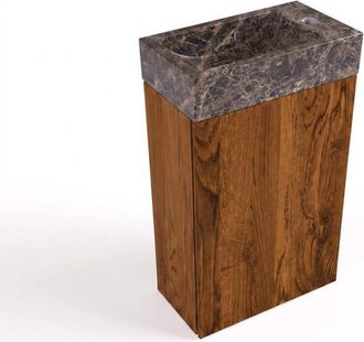 Saniclass Holz Pure Toiletmeubelset - 40x60.5cm - 1 deur - fontein dark emporador - kraangat rechts - walnut pure