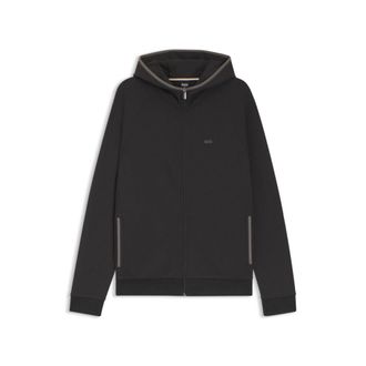 BOSS Contrast-binding zip-up hoodie in a cotton blend