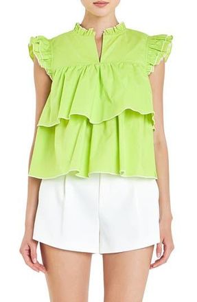 English Factory Ruffle Sleeve Tiered Cotton Top in Lime at Nordstrom Rack, Size X-Small