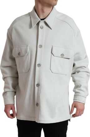 Dolce & Gabbana Mens Grey Cotton Button Down Collared Coat Jacket Gray Clothing