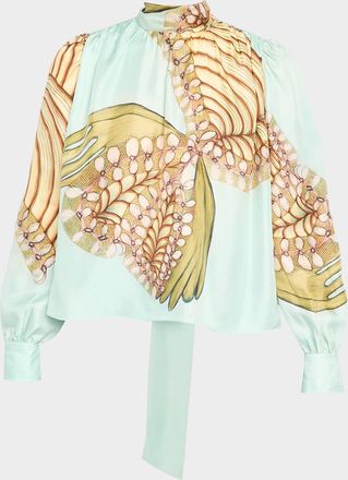 Ulla Johnson Ornament Silk Tie-Neck Blouse