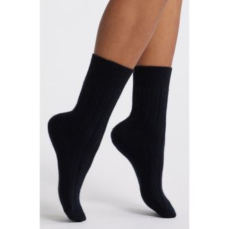 Nordstrom Rib Cashmere Blend Crew Socks in Black Rock at Nordstrom, Size 9-11