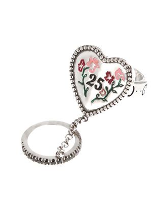 Gucci Silver Floral Enamel Black Spinel Double Ring