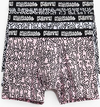 H&M 3er-Pack Trunks aus Baumwolle mit Motivprint - Schwarz/Keith Haring