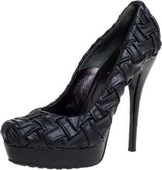 Loriblu Black Leather Round Toe Platform Pumps