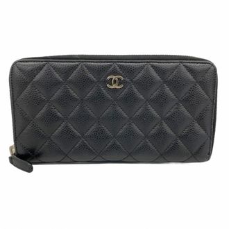 Chanel Black Grained Calfskin Long Wallet (Bi-Fold) (Pre-Owned)
