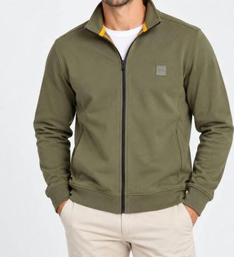 HUGO BOSS Mens Long Sleeves Full-Zip Jacket In Olive Green