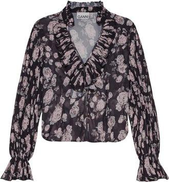 Ganni Blusa a fiori - Nero