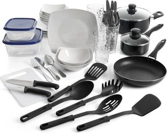 Gibson 45 Piece Dinnerware Cookware Combo Set in White