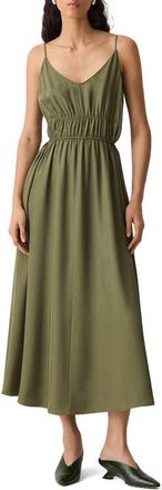 Theory Smocked Sleeveless Midi Dress in Forest Moss at Nordstrom, Size X-Large