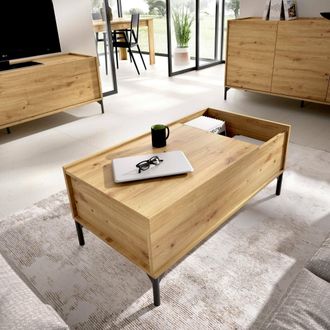 Dmora Mesita Dburs, Revistero De Sal&oacute;n Con Compartimento, Mesita Baja, 99x60h41 Cm, Roble Nodi - Dmora