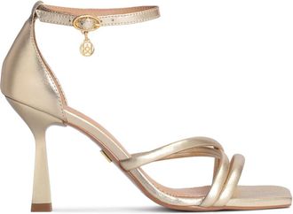 Kazar Gouden sandalen met een bedekte hak en een vierkante neus - Dames - Sandalen met hakken - Geel - 38 EU - Leer - Schoenen