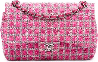Chanel Pink Jumbo Classic Tweed Double Flap
