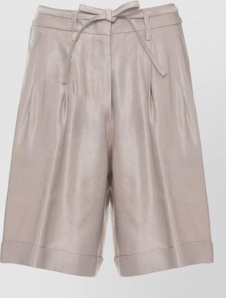 PESERICO linen blend bermuda shorts pleated design belt