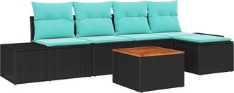 vidaXL Conjunto De Sof&aacute;s De Jard&iacute;n 6 Uds. Negro Rat&aacute;n Sint&eacute;tico Vidaxl