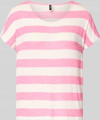Vero Moda Regular Fit T-Shirt aus Viskose-Mix Modell WIDE STRIPE in Rosa, Gr&ouml;&szlig;e XL
