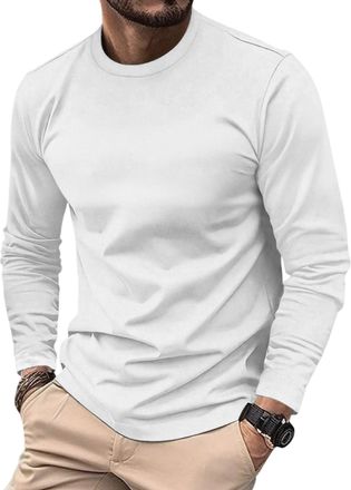 Generic Mens Soft Long Sleeve Top - Pure & Striped Crew Neck, Casual Layering Essential for Everyday Wear (L,02)