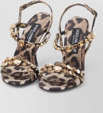 Dolce & Gabbana leopard satin slingback sandals crystal straps
