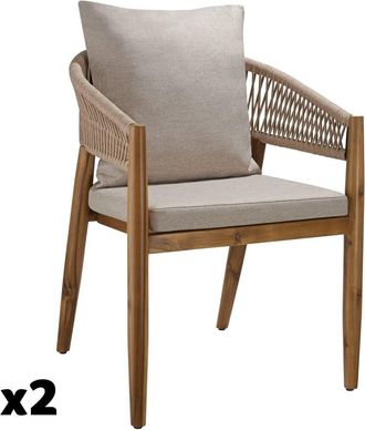 TecTake 2 sillas de jard&iacute;n con dise&ntilde;o de cuerda, 59 x 58 x 76,5 cm, arena
