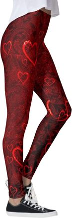 Generic Valentines Day Sexy Leggings for Women Love with Hearts Soft & Slim Tights for Women Heart Print Red Heart Tummy Control Cute Leggings High Waisted Sk