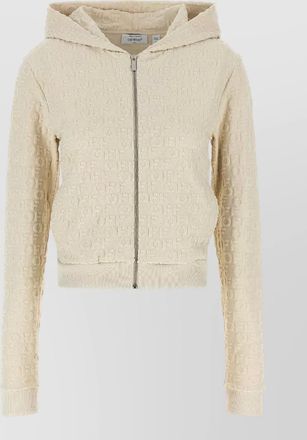 Off-white cotton slim-fit terry zip hoodie