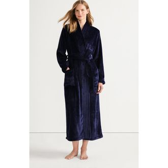 Lands End Cozy Plush Long Wrap Robe in Deep Sea Navy at Nordstrom, Size Small