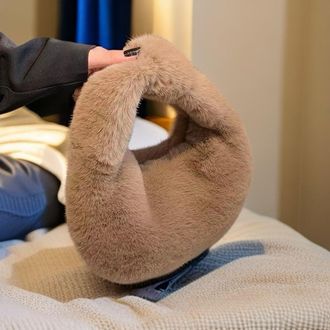 Generic Plush Dumpling Shoulder Bag, Faux Fur Crescent Handbag (Khaki)