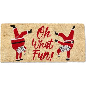 Tag Oh What Fun Dancing Santa Coir Door Mat Red Brown in Multicolored at Nordstrom, Size Medium
