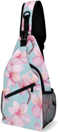 Generic Cherries Flower Blossoming Mens Print Crossbody Large Sling Backpack Casual Chest Bag Gift for Traveling Hiking Workout