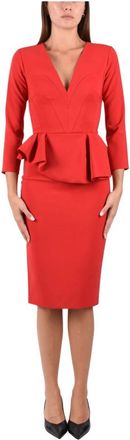 Elisabetta Franchi Vestido midi de crep&eacute; ligero con volante - Dresses - Mujer - Rojo - XL