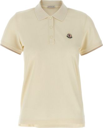 Moncler Logo Patch Shirt Polo Beige-Donna