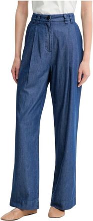 Marc O'Polo Gekreukte broek - Dames - Wijde Broeken - Blauw - M - Katoen - Broeken
