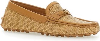 Tod's Womens Loafers Raffia Beige Polyamide