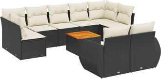 vidaXL Vidaxl - Set De Sof&aacute;s De Jard&iacute;n 10 Pzas Cojines Rat&aacute;n Sint&eacute;tico Negro