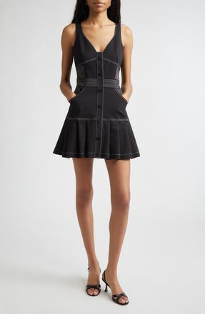 Ramy Brook Olana Topstitch Detail Cotton Blend Minidress in Black at Nordstrom, Size 12