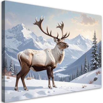 Feeby Cuadro En Lienzo, Renos Invierno Nieve Paisaje De Monta&ntilde;a, 120x80