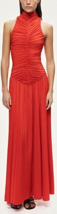 Nocturne Ruched High-Neck Maxi Dress in Red at Nordstrom, Size X-Large Eu
