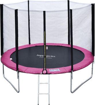 Happy Garden Pack Premium Cama El&aacute;stica 305cm Reversible Rosa / Gris Adela&iuml;de + Red De Seguridad + Escalera + Funda+ Kit De Anclaje