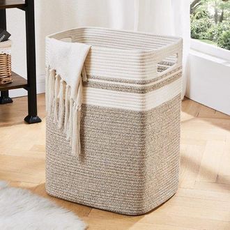 OEM Cesta De Ropa, Cesta De Ropa, Cesta Alta De Algod&oacute;n Con Asas, Cesta Grande Plegable Para Juguetes, Almohadas, 40,6 X 33,3 X 56 Cm, Piel Amarilla