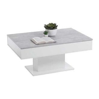 FMD Table Basse Bicolore Avec Plateau Coulissant - D&eacute;cor Gris B&eacute;ton La Et Blanc Brillant - L100 X H46,1 X P65 Cm - Fabriqu&eacute; En Al