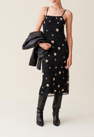 Claudie Pierlot Robe longue fluide sequins brod&eacute;s