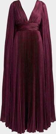 Mac Duggal Metallic Pleated Charmeuse Cape Gown