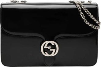 Gucci Pre-owned Patent Leather Flap Crossbody - Dames - Vintage Schoudertas - Zwart - ONE Size - Leer - Vintage