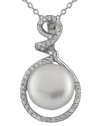 Splendid Pearls Silver 11Mm Pearl Cz Pendant
