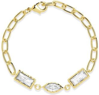 Sterling Forever 14K Plated Cz Tate Chain Bracelet
